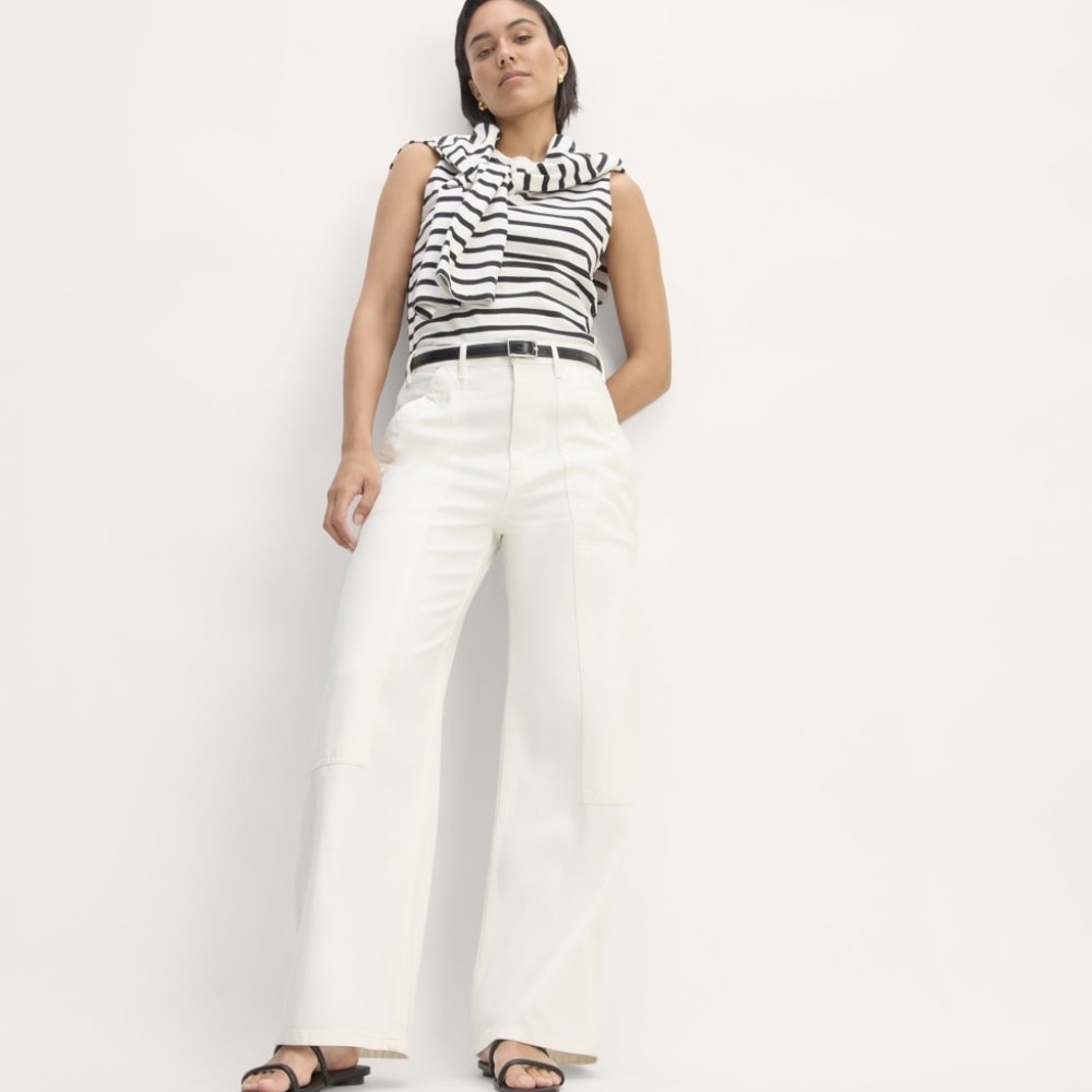 NWT Everlane The Carpenter Jean Relaxed Wide Leg Patch Pockets In Bone Size 30 - Picture 12 of 16